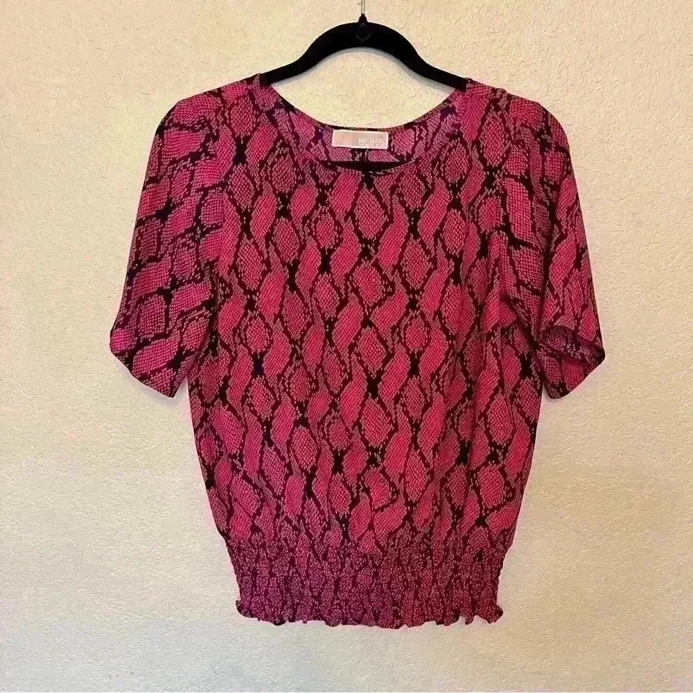 Michael Kors snake skin print blouse with smocked waistband in size small